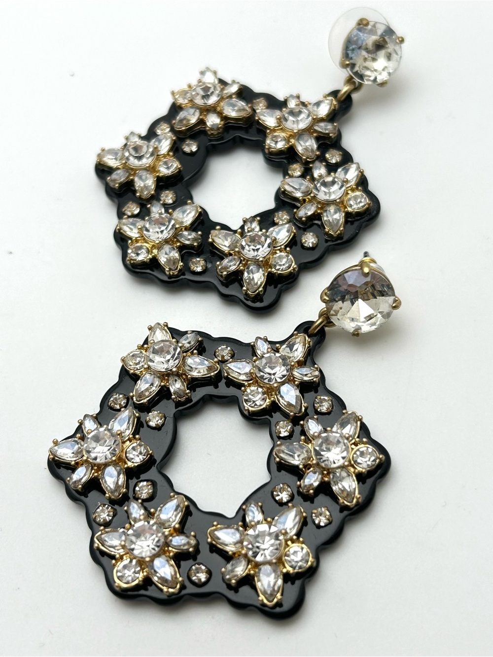 J. Crew Night Flower Jeweled Black Earrings